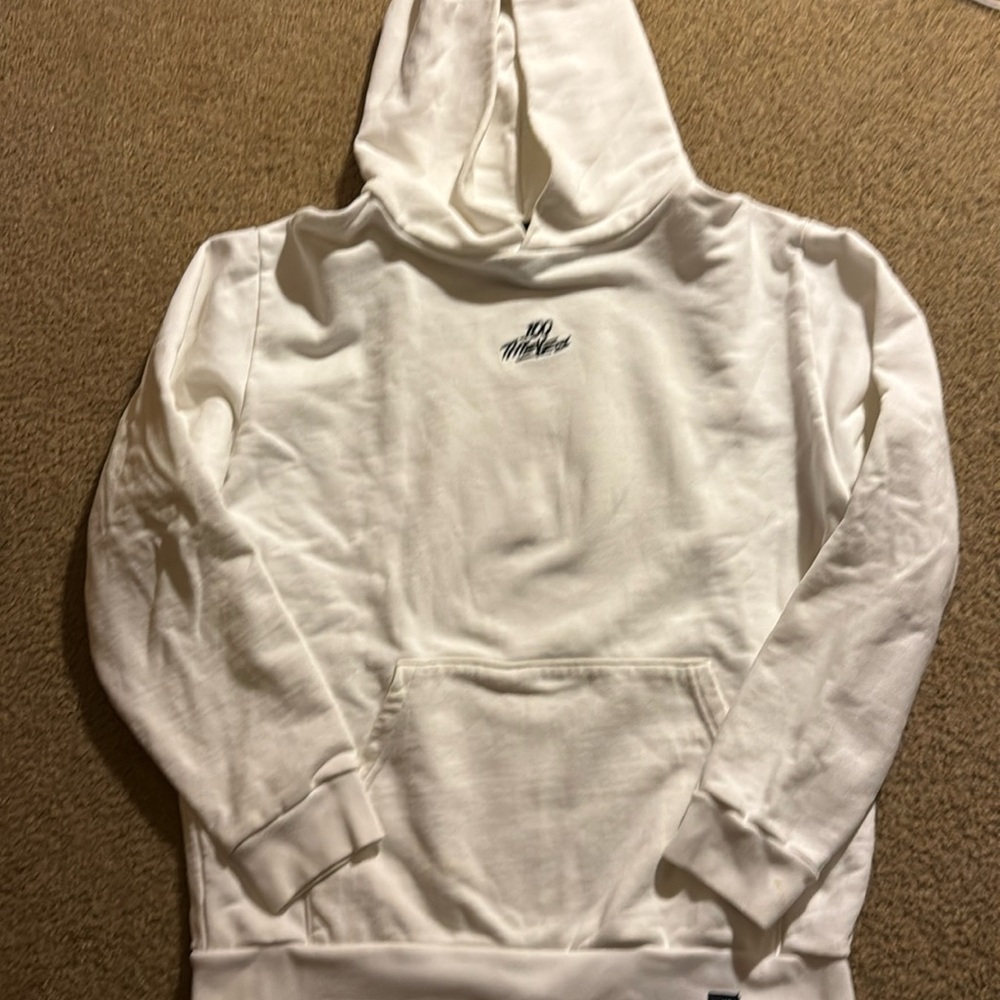 100 Thieves White hoodie in size L